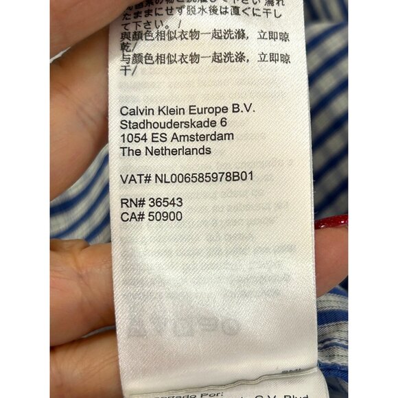 Calvin Klein Men’s Button Up Casual Shirt M Navy White Checkered 15.5 “ Neck LS - Picture 14 of 14